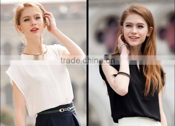 F20037B Western style simple lady shirt chiffon t shirt