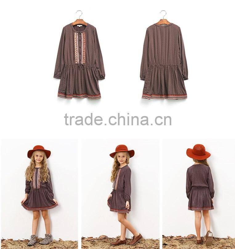 fall boutique girl clothing vintage long sleeve 100% cotton casual girl child dress custom high quality