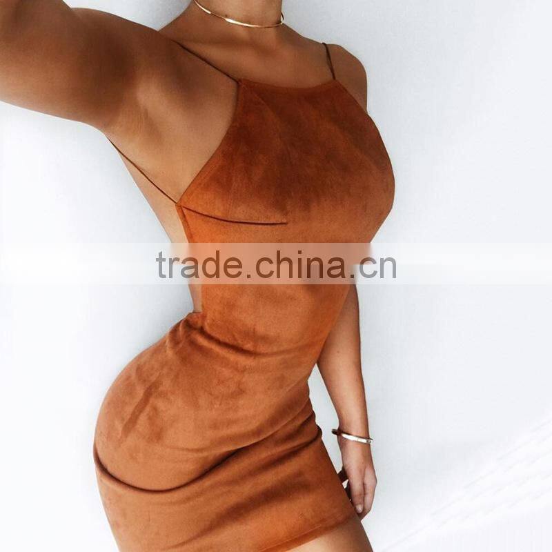 Hollow Out I Ladies Dresses Suede Fabric Fashion Backless Women Sexy Dress