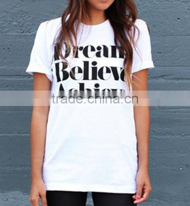 Promotional large size S-L black white OEM Letter printed women tops Shirts tee shirt for women