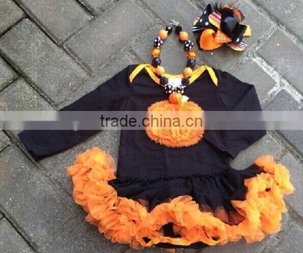 halloween baby pumpkin romper tutu romper dress with matching necklace and hair bow