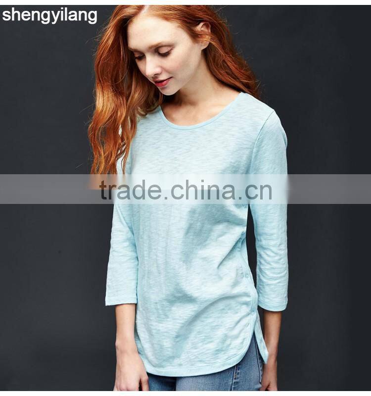 Spring new arrival wild solid color seven sleeve t-shirt custom high quality bamboo clothing in guangzhou