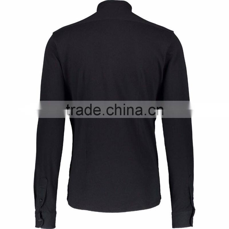 New Fashion Mens' Plain Black Collarless Cotton Shirt Supplier
