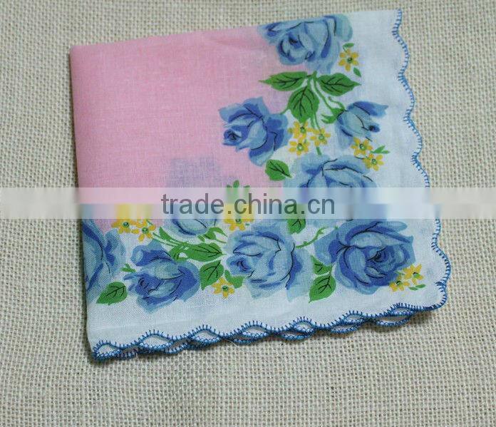 ladies' handkerchief with blue gardenias