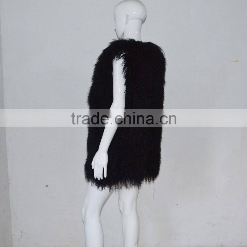 SJ036-01 2017 New fashion Hipe Length Real fur vest for girl or women