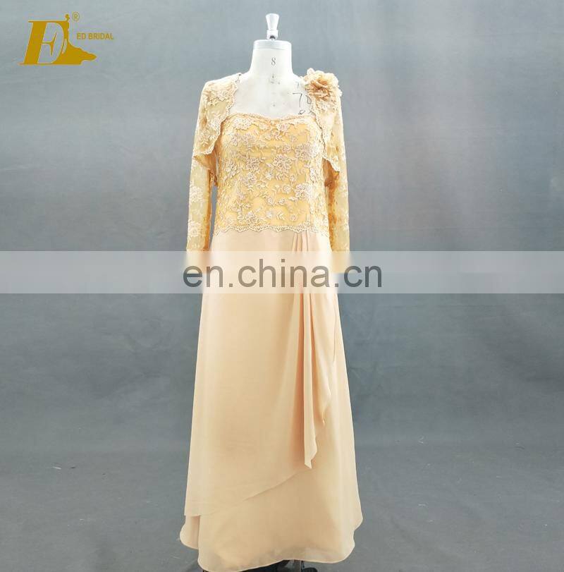 Real Sample Strapless Gold Lace Jacket Sleeves Vintage Mother Of The Bride Dress