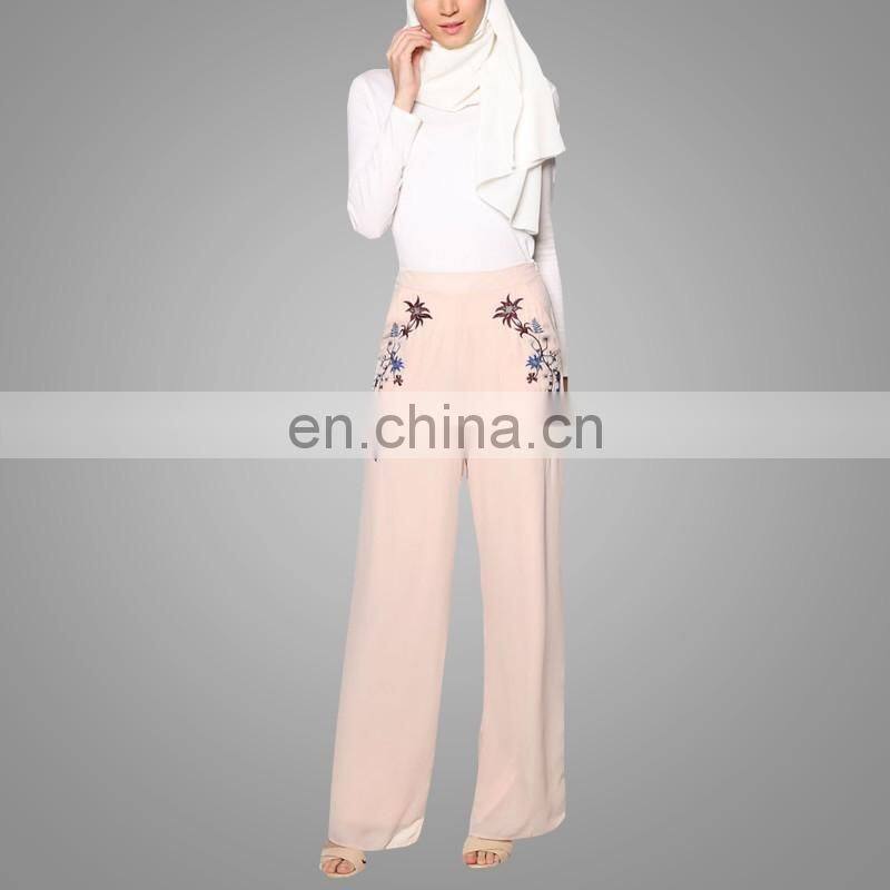 Pluse size muslim cullote pants newest islamic embroidery trousers