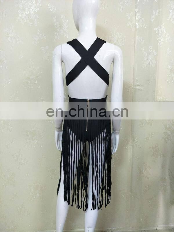 Womens Sexy V Neck Backless Tassels Sexy Night Club Dresses