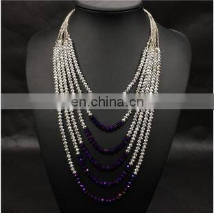 natural stone crystal three layer bead necklace