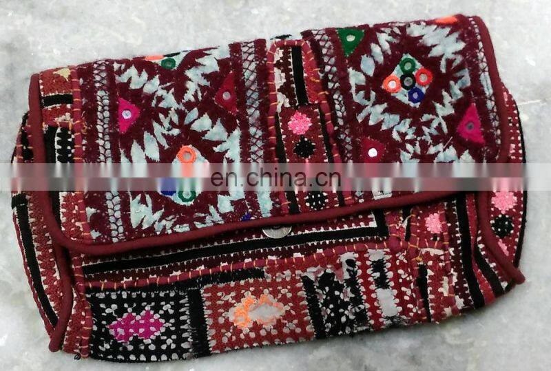 Hot Selling Latest Women's Fashion mirror work embroidery vintage tribal gypsy banjara clutch bag Indian cotton bags