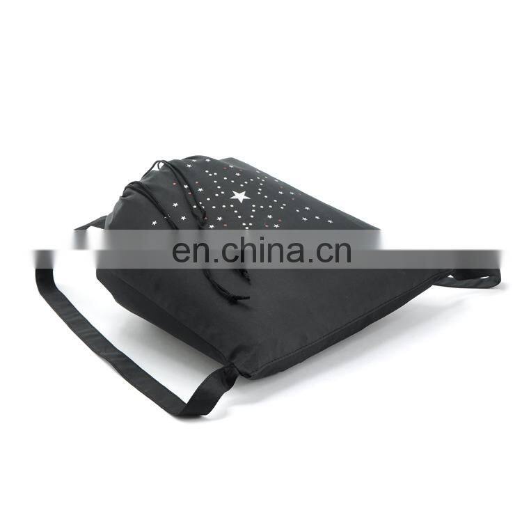 Custom black canvas glitter drawstring duffle backpack bag