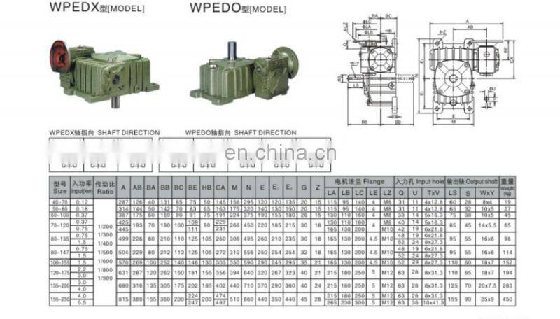 High Quality WPEDO 2: 1 ratio gearbox model 135-200