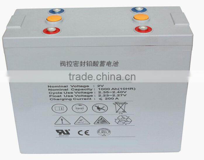 CE FCC MSDS 2v 1000ah Storage battery for solar system 2v 1000ah sealed gel battery