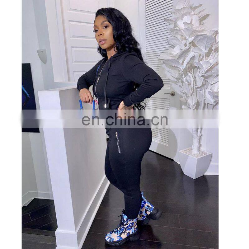 Manufacturer wholesale spring new fashion sports and leisure suit zipper pocket two-piece custom LOGO