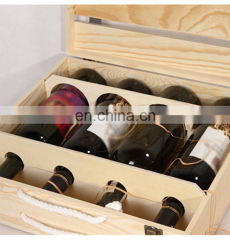 Pine wooden packaging wine crate storage gift box