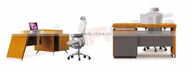Modern brushing 304 SS frame yellow wooden executive office computer table cpmputer laptop desk