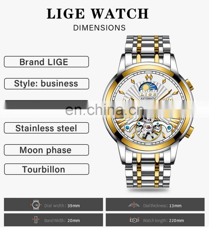 Lige 9968 Reloj Mescanico Automatic Mechanical Watch Waterproof Luxury Tourbillon Men Wristwatches