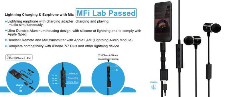 Newest High Quality Wired Stereo Super Bass MFi Earphone for iPhone with charging and listening concurrently