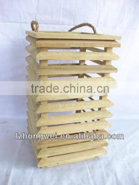 Hongwei Handmade Beautiful Wooden Lantern/Candle Lantern/Candle Holder with Hemp Rope Handle for Home&Garden Decor,Eco-Friendly