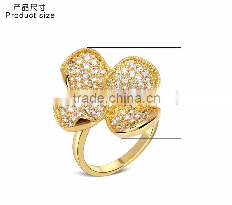 Fancy Lady Jewelry Clover Leaf Design CZ Stones Wedding Deluxe White Gold Ring