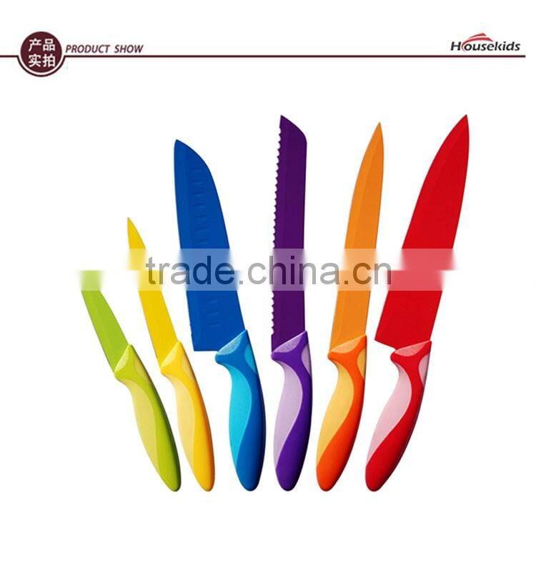 Easy Grip Kitchen Knife Set, 6 Piece Modern, Colored, Stainless Steel Knives