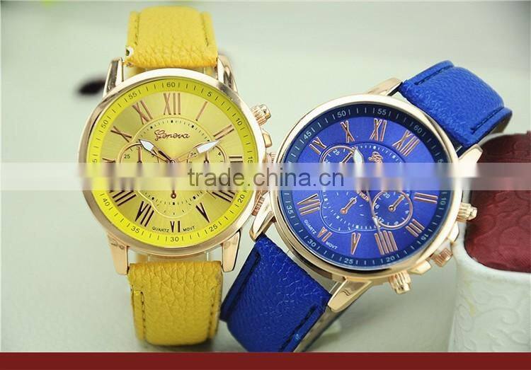 2016 New Leather Geneva Watches Women Dress Quartz Roman Style Leather Wristwatch Hot Sale Lady Watches