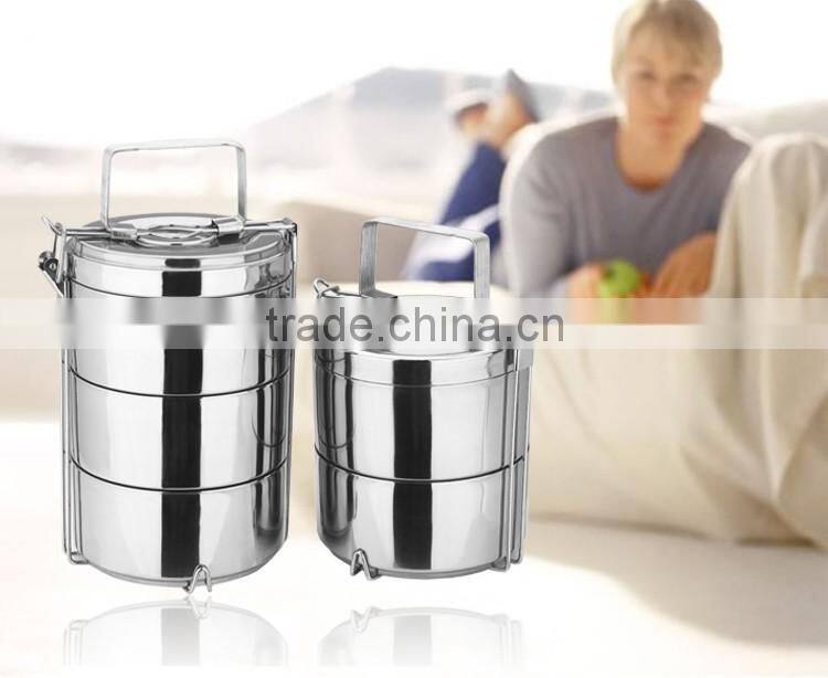 stainless steel color 2 layers hot lunch box/ insulated tiffin hand pot/ food carrier