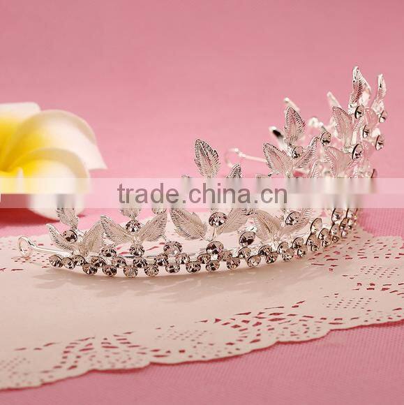 New design wholesale Leaf bridal alibaba crystal rhinestone crown