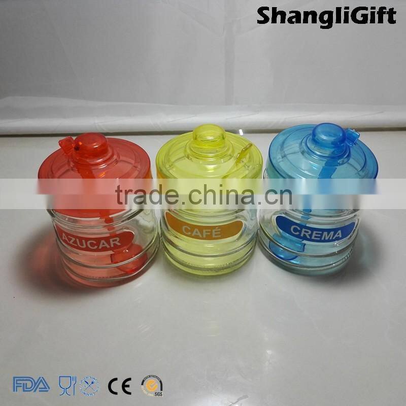 330ml Cylinder Glass Jar Glass Spice Bottles Three A Set With Scoop