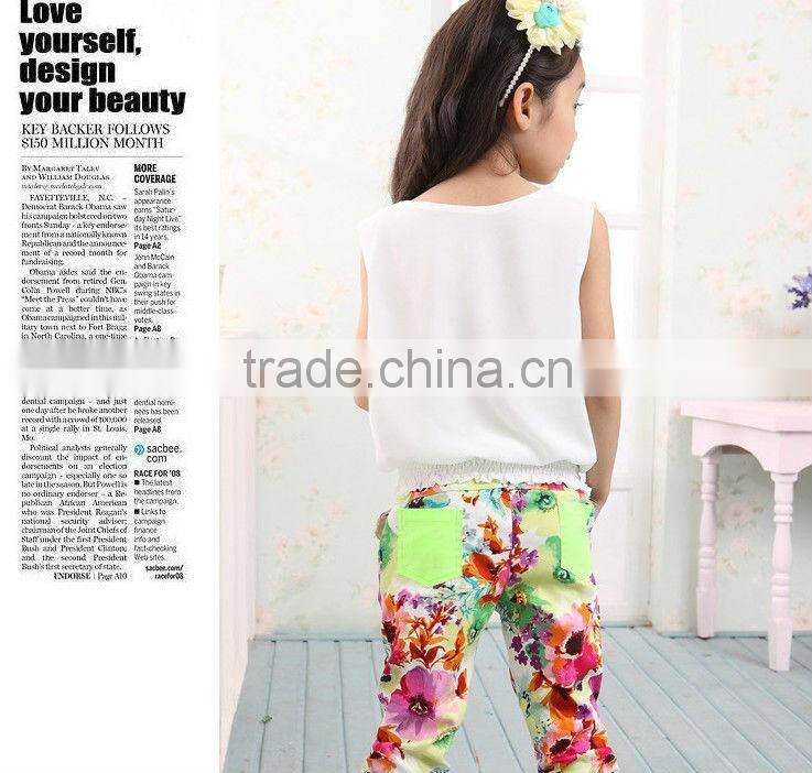 2013 summer new arrvial, teen girl chiffon clothes set, 7 to 12Y fashion girl suits
