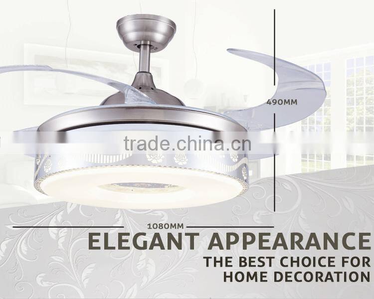 Silver Color Yellow Light Ceiling Fan With Remote Control