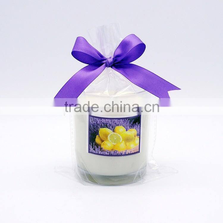 black glass candle jar,black candle holder with color ribbon