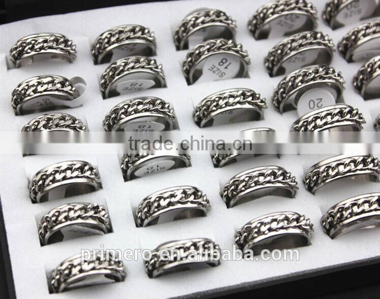 Wholesale Silver Tone Stainless Steel Chain Rings Rotating Spinner Men Gift