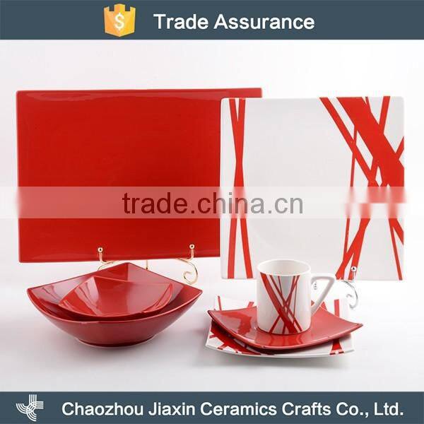 Restaurant tableware red decal ceramic non-stick dinner set