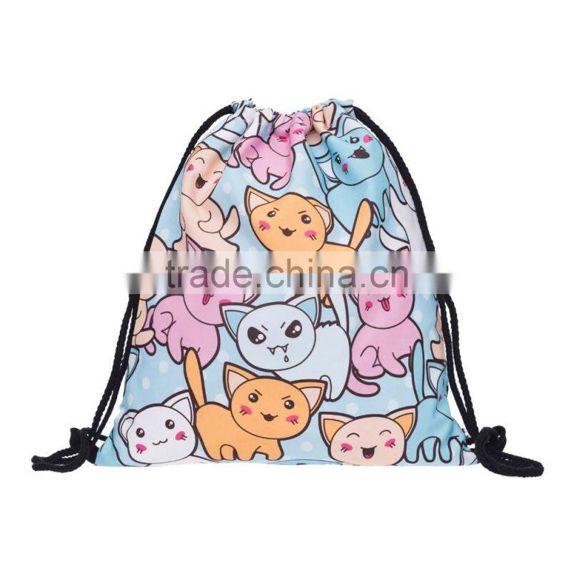 High Quality 3D Printed Cats Denim Duffel Drawstring Bag for Shoes