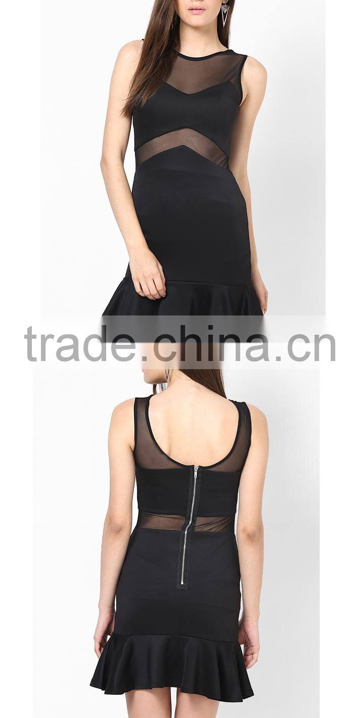 latest modern short dresses celebrity mermaid dress pattern insert mesh panel dress black sleeveless mesh dress