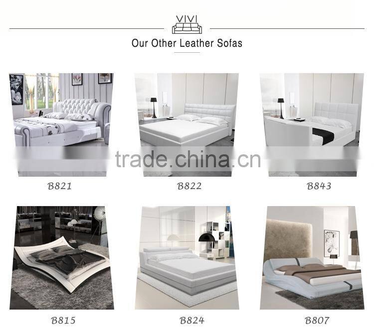 2016 King size B843 stylish leather bed with TV in footboard