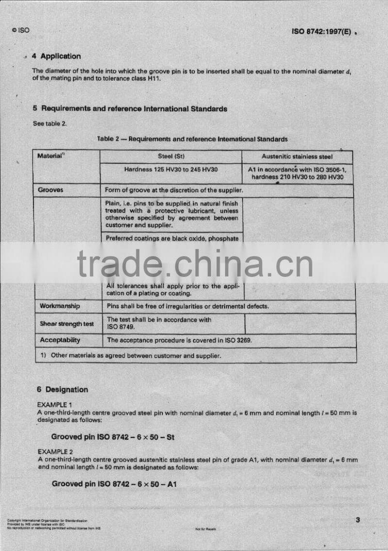 Grooved pin pilot ISO8742/DIN1475