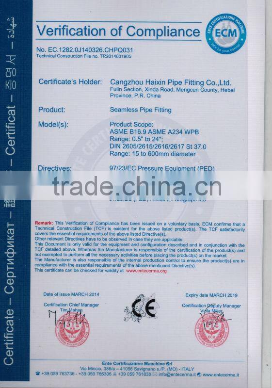 carbon steel concentric reducer dimensions ASTM B16.9 A234WPB&A234WPB pipe fittings &butt weld fittings