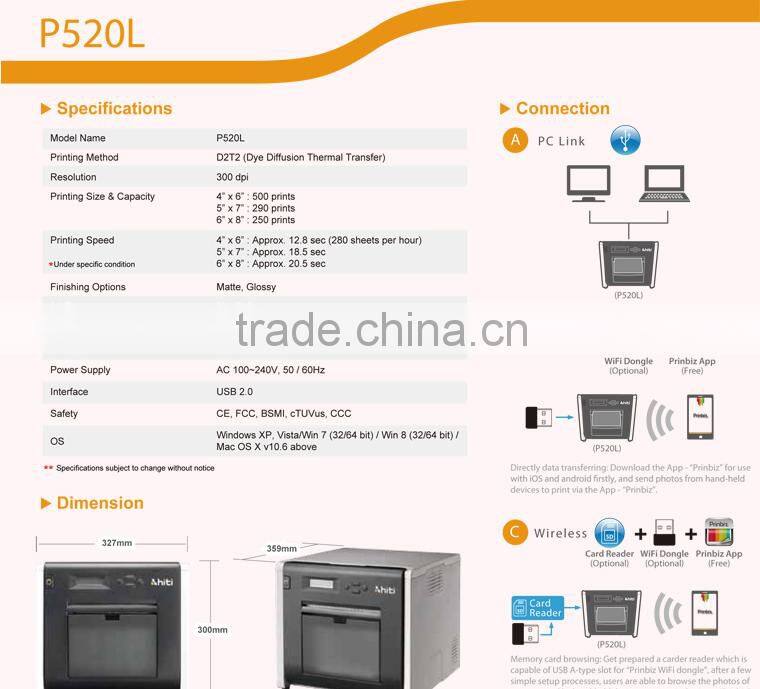 hiti printer dye sub thermal P520L prints 4x6 2ups photos