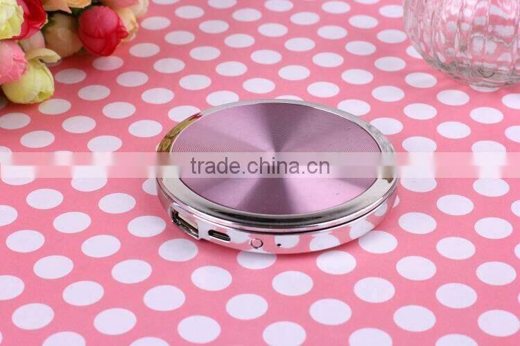 Fashion design portable mirror power bank with cable usb mobile charger for women and promotional gift