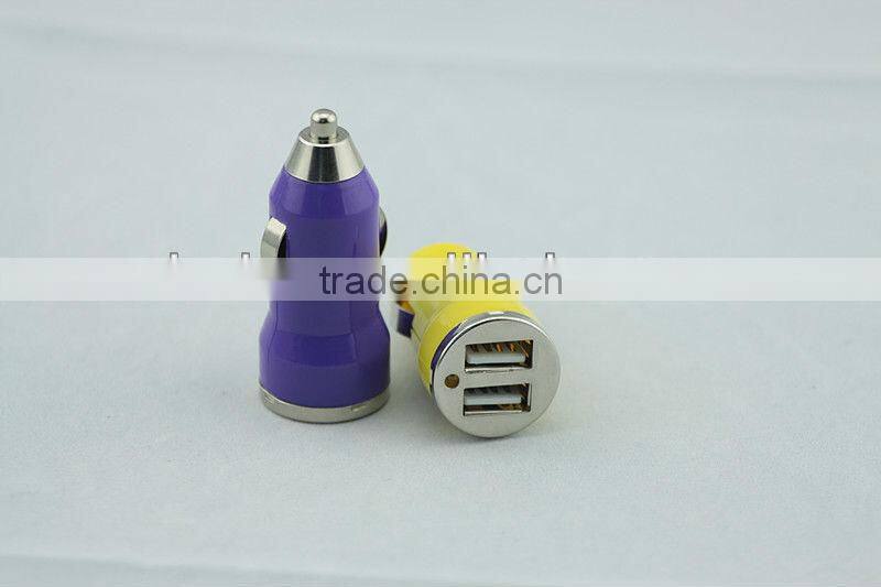 Best Selling Dual USB 2.1+1A car charger bullet mini car charger for mobile phone