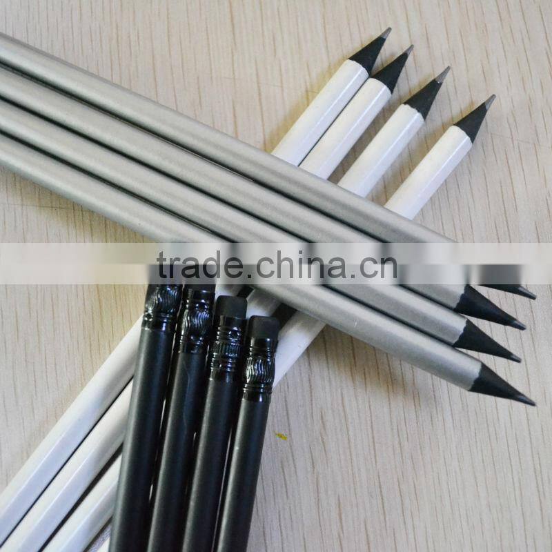 Promotion standard size round shape 2.0mm HB lead golf pencil ( black wooden pencil ) sharpened with eraser