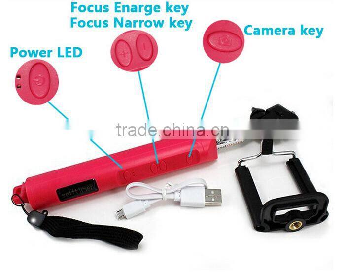2015 New Arrival Wireless Bluetooth Selfie Stick Monopod With Zoom For iPhone and Android Phone