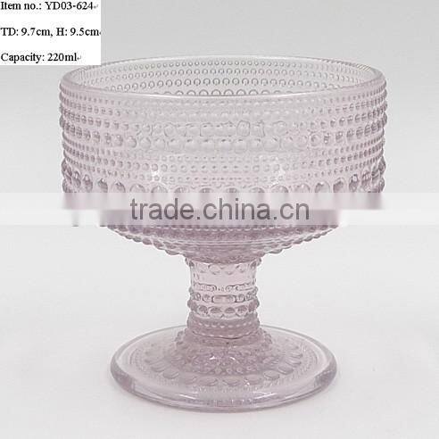 press unique drinking ware/cheap wine goblet, ice-cream bowl, tumbler in colored glass with raindrop designs emboss