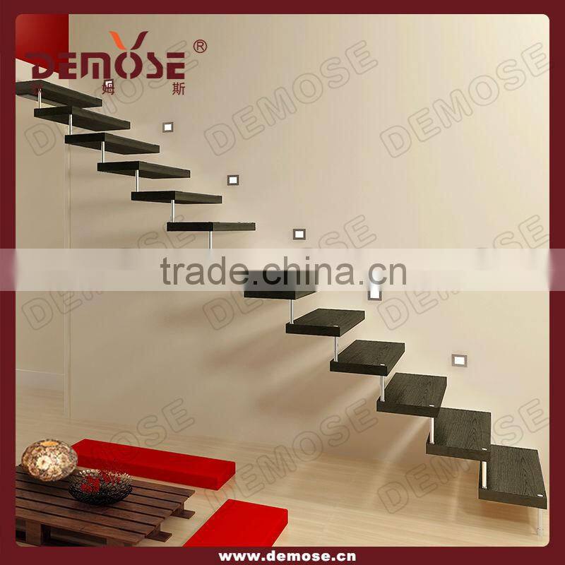 cantilevered glass railing wood stair