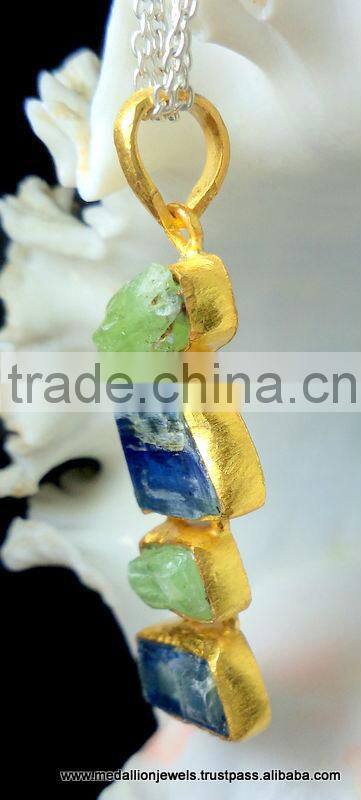 Kyanite Amethyst Citrine & Garnet Rough Gemstone Pendant, 925 Solid Sterling Silver Pendant, Designer Raw Bezel Pendant