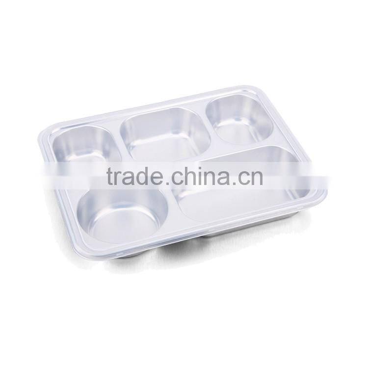 5 grids stainless steel snack plate & fast food tray
