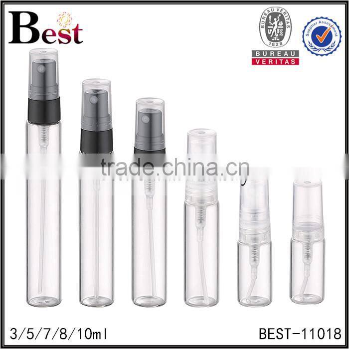5 / 7 / 8 / 10 /12ml insert, plug sealing type clear tube glass bottle with white plastic cap
