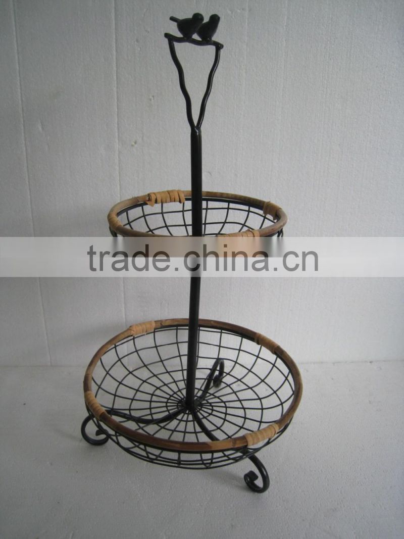 popular shabby chic anti black metal garden outdoor 2-tier fruit basket